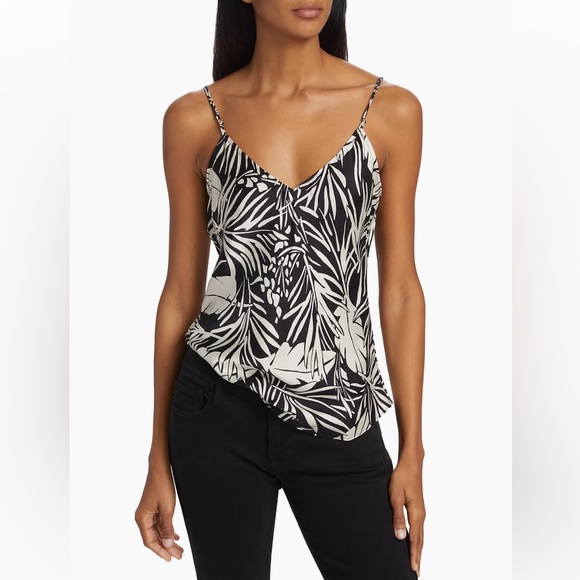 NWOT FRAME Palm-Printed V-Neck Cami in 100% Washable Silk Size Large - Picture 1 of 13